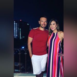 Vici Navy Pink & Red Carnival Halter Maxi Dress